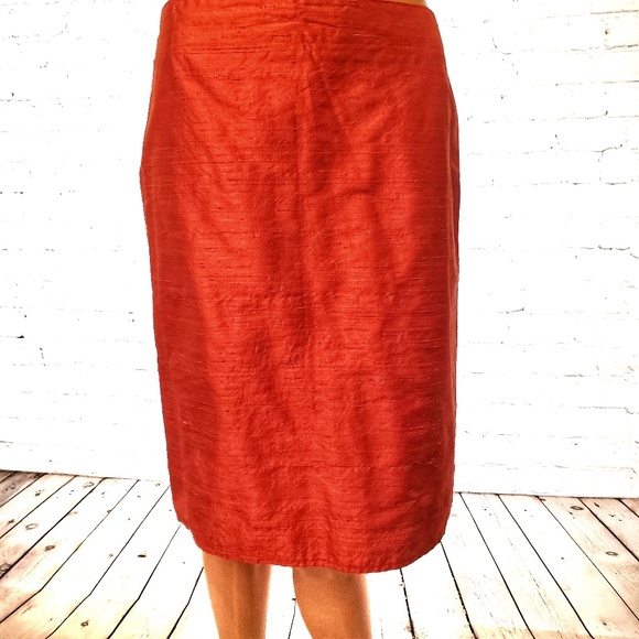 Gilbert Gilmor New York Shiny Orange Linen Skirt - Picture 1 of 7
